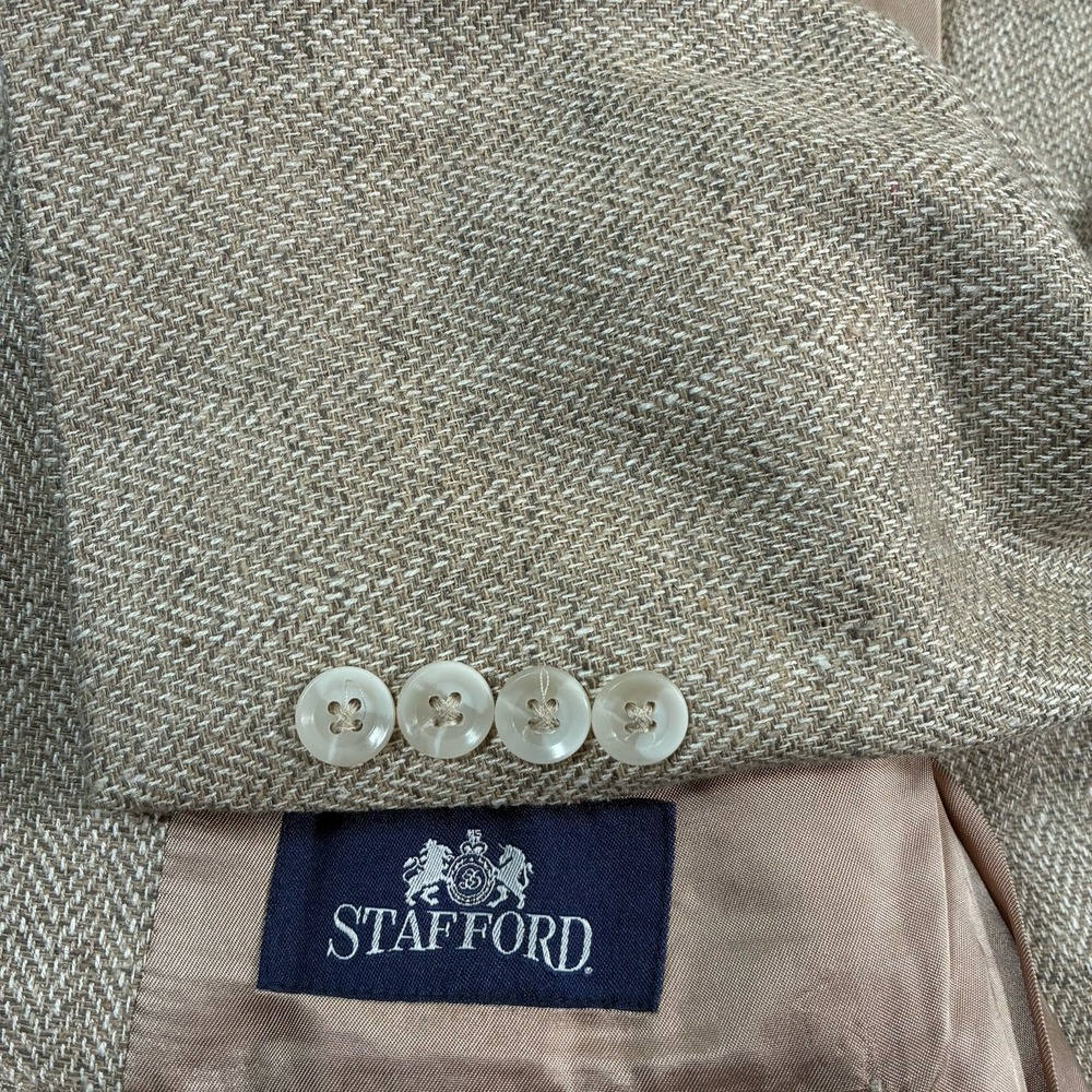 Stafford Blazer 42S Beige Herringbone Two Button Sport Coat‎ Jacket (Tag 40S)
